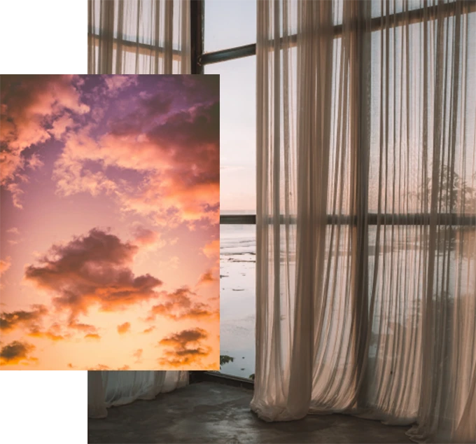 Bespoke Elegance Draperies - Photo of curtain sheers and sunset